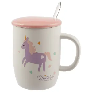 Кружка с крышкой и ложкой Единороги (керамика) (380 мл) (12-07160-8837)