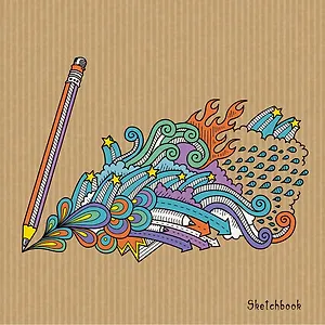 Скетчбук 195*195, 80л. Время творчества 7Б крафт-бумага., сшитый блок