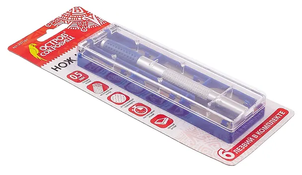 Нож макетный 06 лезвий, металл, пласт.футляр 3102627 — 3