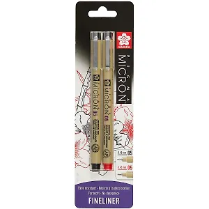 Ручки капиллярные 02шт "Pigma Micron" 0.45мм, черная, красная