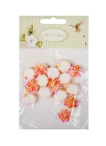 Цветы георгины пластиковые двухцветные, 1.5 см,  15 шт/пакет, желт-роз (11-08631-13)