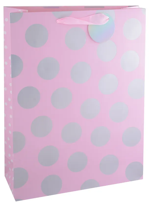 Пакет А3 32*42*11,5 "Silver dots" жен., бум., серебр.блестки сыпучки, тег 2892491 — 2