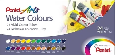 Краски акварельные 24цв "Water Colours" пласт.тубы 5мл, Pentel 224035 — 1