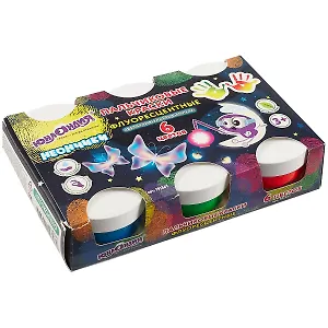 Краски пальчиковые флуоресцентные ЮНЛАНДИЯ "Неончики", 6 цв. по 60 мл, в баночках 191341