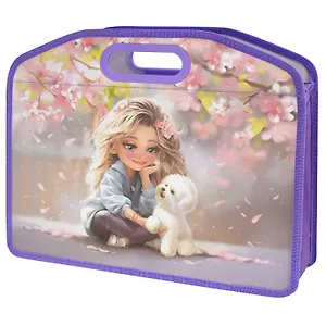 Папка для тетрадей А4 "Блондинка с собачкой" полипропилен, 37*30*11 см, молния, дно с расширением