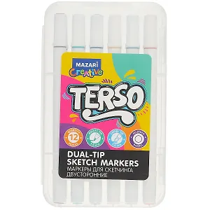Маркеры для скетчинга 12цв "TERSO"  Пейзаж, двусторонние, пулевидный/клиновидный наконечники 1-3мм, пластиковая упаковка