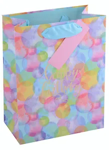 Пакет А5 18*23*10 "Happy birthday!" нейтр., бум., тиснение золот.фольгой, тег