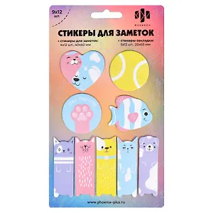 Блоки для записей 40*40мм 4*12л 20*60мм 5*12л "КОШАЧИЙ МИКС" бумажные, фигурные, инд.уп., европодвес из гологр.картона