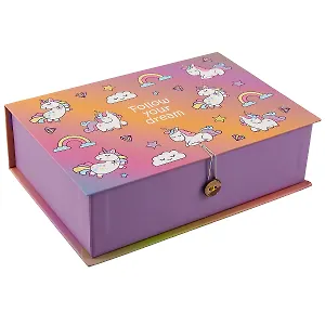 Шкатулка-книга с пуговицей картон M Единороги и облачка (20х13,5х6см) (12-Kairui-RZ-S2-0001-06)