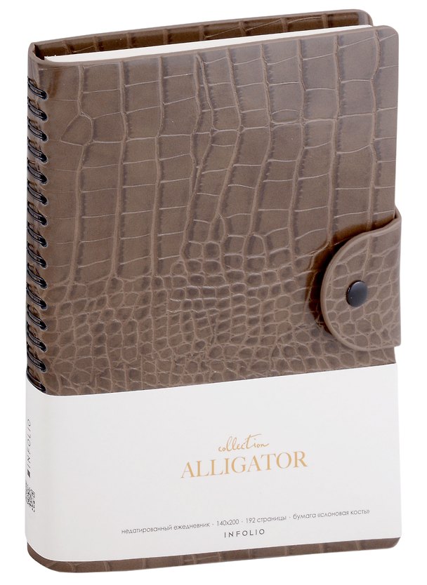 Ежедневник недатированный «Alligator» А5, серый, 96 листов, экокожа, InFolio 2994825 — 1