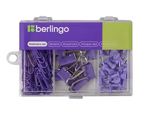 Набор канцелярский: скрепки 28мм 70шт, кнопки-гвоздики 40шт, зажимы 19мм 10шт, пл/уп, Berlingo