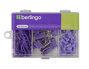 Набор канцелярский: скрепки 28мм 70шт, кнопки-гвоздики 40шт, зажимы 19мм 10шт, пл/уп, Berlingo 3113916