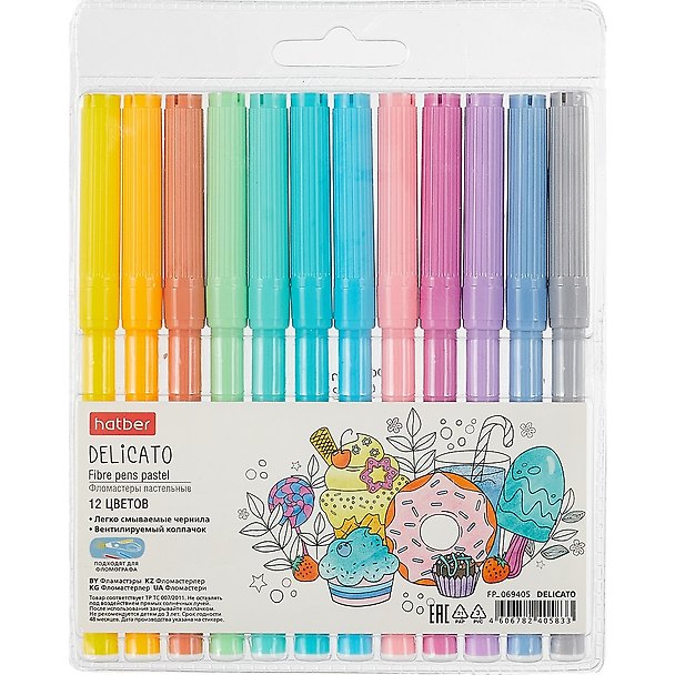 Фломастеры «Delicato Pastel» Hatber, 12 цветов 262965 — 1