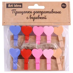 Набор декоративных дерев. прищепок "Сердечки" 4цвета, 12шт, h=4см(11061500)