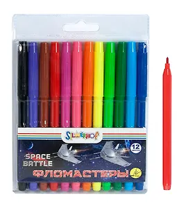 Фломастеры 12цв "SPACE BATTLE" невент.колпачок, ПВХ, подвес, Silwerhof