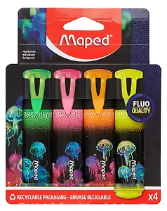 Текстовыделители 04цв "DEEPSEA PARADISE" скош.наконечник, пиш.узел 1-5мм к/к, подвес, Maped