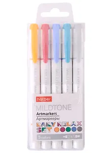 Маркеры для скетчинга 05цв "Mildtone PASTEL" двухсторонние, 1мм/4мм, блистер, Hatber
