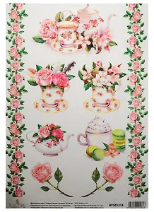 Декупажная карта Чайный сервиз с розами 21*30см