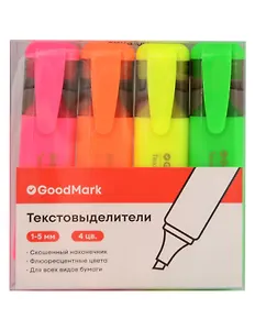 Текстовыделители 4 цвета 1-5 мм, флюоресцентые, GoodMark