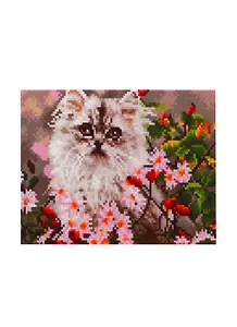 Алмазная мозаика ТМ Рыжий Кот 22х32см с подрамником с полным заполнением (класс.) ,27цв. ПУШИСТЫЙ КОТИК В ЦВЕТАХ. Арт. AC22063
