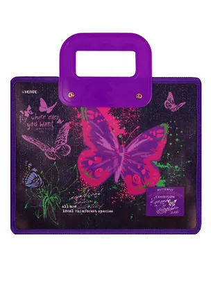Папка для тетрадей А4 "Jeans Butterfly" 33,5*26, молния, ручки, расширение, пластик+текстиль 249490