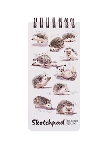 Скетчбук 105*220 80л "Ежики" белый офсет, 160г/м2, тв.обложка, широкая евроспираль