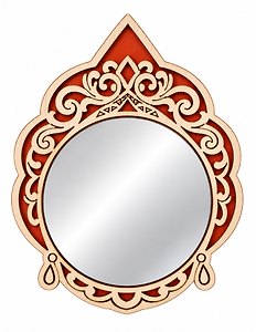 Зеркало Кокошник красный (7х5) (дерево) (З145)