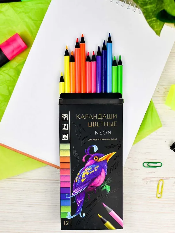 Карандаши цветные Феникс+, "Неон", 12 цветов 2984163 — 2
