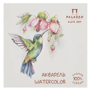Планшет для акварели 120*120 20л "Колибри с цветами" белый, 300г/м2, 100%хлопок