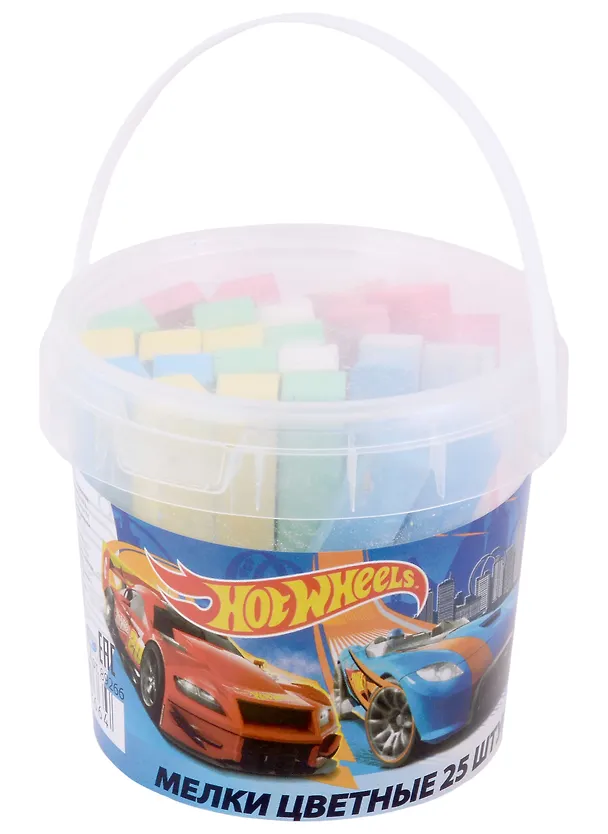 Мелки цветные 05цв 25шт "Hot Wheels", квадратные, пласт.ведерко, CENTRUM 2976066 — 1