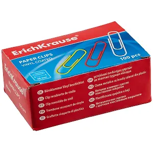 Скрепки 28мм 100шт металлические с винил.покрытием, цветные, к/к, Erich Krause