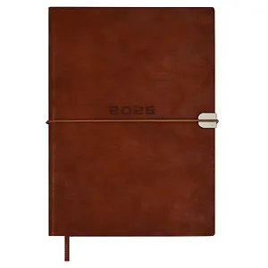 Ежедневник дат. 2025г. А5 176л "Тиволи глосс" коричневый, кожзам, мягк. переплет, застёжка-резинка, блинт.тиснение, офсет,ляссе