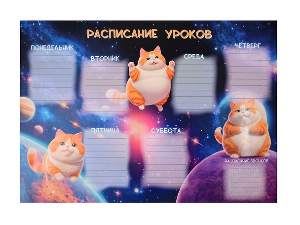 Расписание уроков «Космо—кот», А4, мелованный картон, Listoff 3083817 — 1