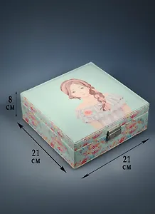 Шкатулка для драгоценностей с зеркалом Девочка (21х21х8) кожзам (6711023)
