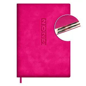 Ежедневник дат. 2026г. А6+ 176л "Тиволи глосс" малиновый, кожзам, тв.переплет, блинт.тиснение, офсет, справ.мат-лы, вырубка, закругл.углы, 2 ляссе, инд.уп