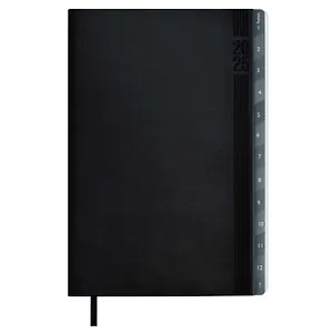 Еженедельник дат. 2025г. А5 80л "Буйвол" черный, иск.кожа+ПВХ-вставка, мягк. переплет, блинт.тиснение, вырубка, офсет, ляссе