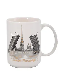 Кружка фарфор 500мл СПб. Мосты-Исаакий ч/б рисунок