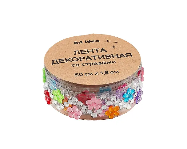Клейкая лента со стразами декоративная, 50 х 1.8 см, с цветочками, Art idea 3027734 — 1