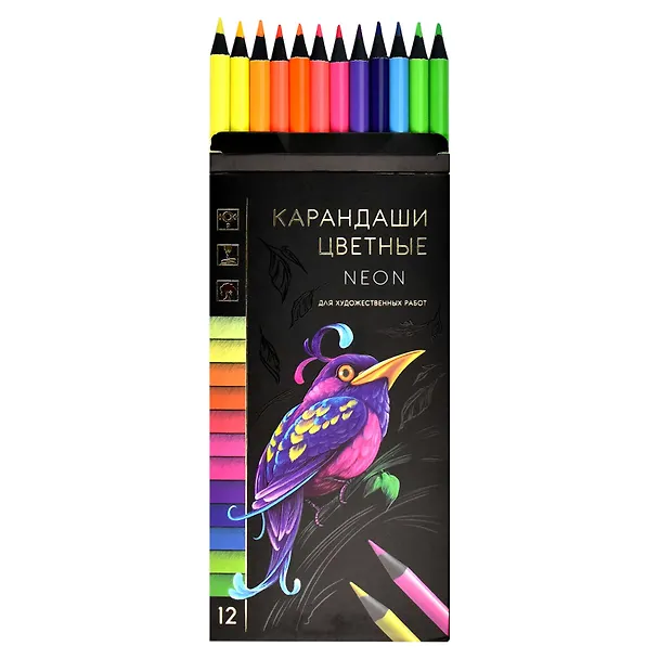 Карандаши цветные Феникс+, "Неон", 12 цветов 2984163 — 4