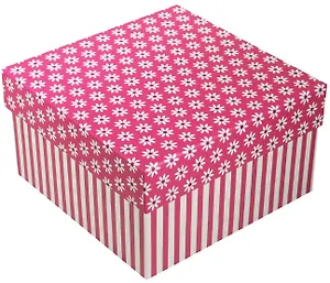 Коробка подарочная "Ромашки c полосками", фуксия 17*17*9.5см