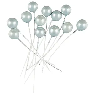 Искусственный декор Жемчужины на проволочке голубые, 0,5см 12шт (ОРР)