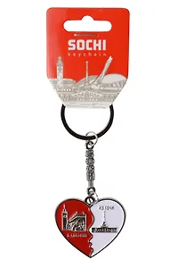 Брелок сердце эмаль 2 цвета Сочи город (металл) (Сочи) (180-135)