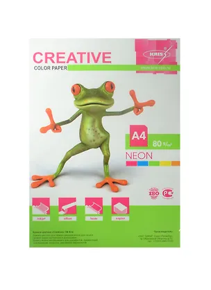 Бумага тонированная А4 50л Creative 5цв*10л 80г/м2, неон, Kris 235552