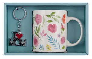 Подарочный набор Кружка и брелок-I love Mom Цветы и листья (коробка) (керамика) (12-topsun-202409-05) 3064958