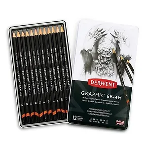 Набор чернографитных карандашей Graphic Medium 12шт 6B-4H в метал.упак