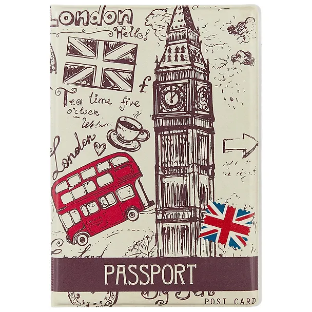 Обложка для паспорта London Зонтик шляпа усы (ПВХ бокс) 2520759 — 1