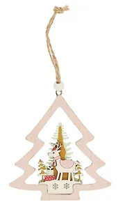 Новогоднее подвесное украшение Олень в елочке (12х13см) (дерево) (12-06942-NY-5)