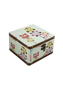 Шкатулка с замком Совы с кожаными вставками (15х15)