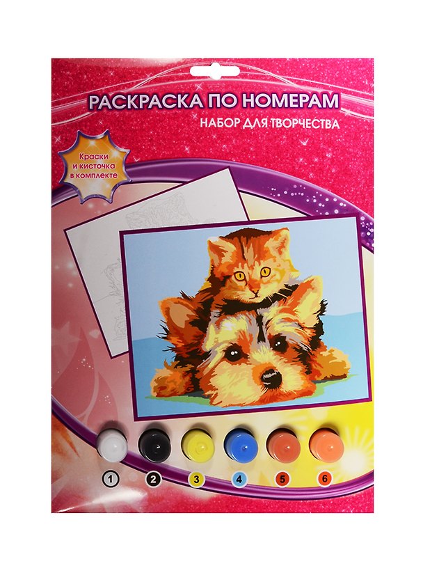 Набор д/творч. MultiArt Раскр. по номерам Щенок и котенок (6034PB6) (краски/6цв.+кисть) (3+) (упаковка) (в кор. 3х24шт) 2516969 — 1