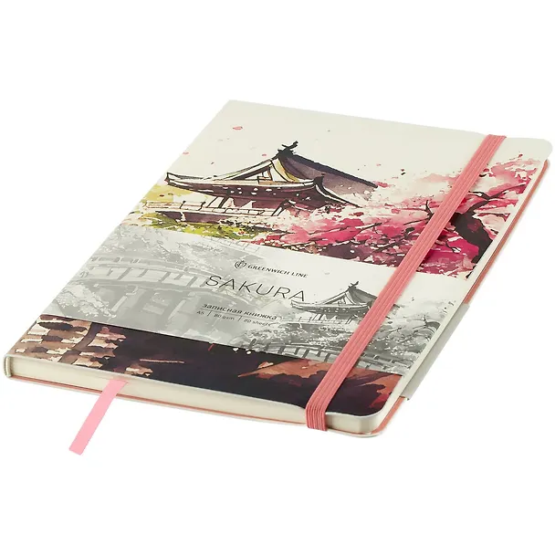 Книга для записей А5 80л лин. "Sakura. Karahafu" кожзам, с резинкой, тиснение фольгой 3103403 — 9